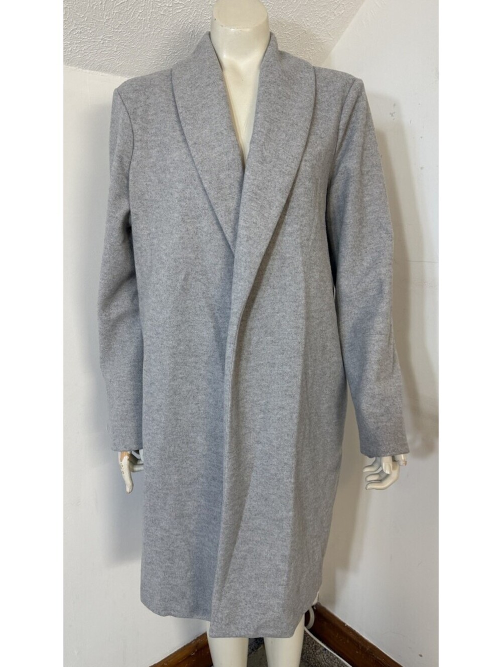 Joie Duster Coat Womens Large Grey Open Front Shawl Collar Knit Long Cardigan